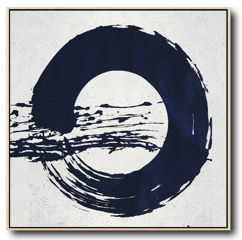 Oversized Canvas Art On Canvas,Hand Painted Navy Minimalist Painting On Canvas,Extra Large Artwork